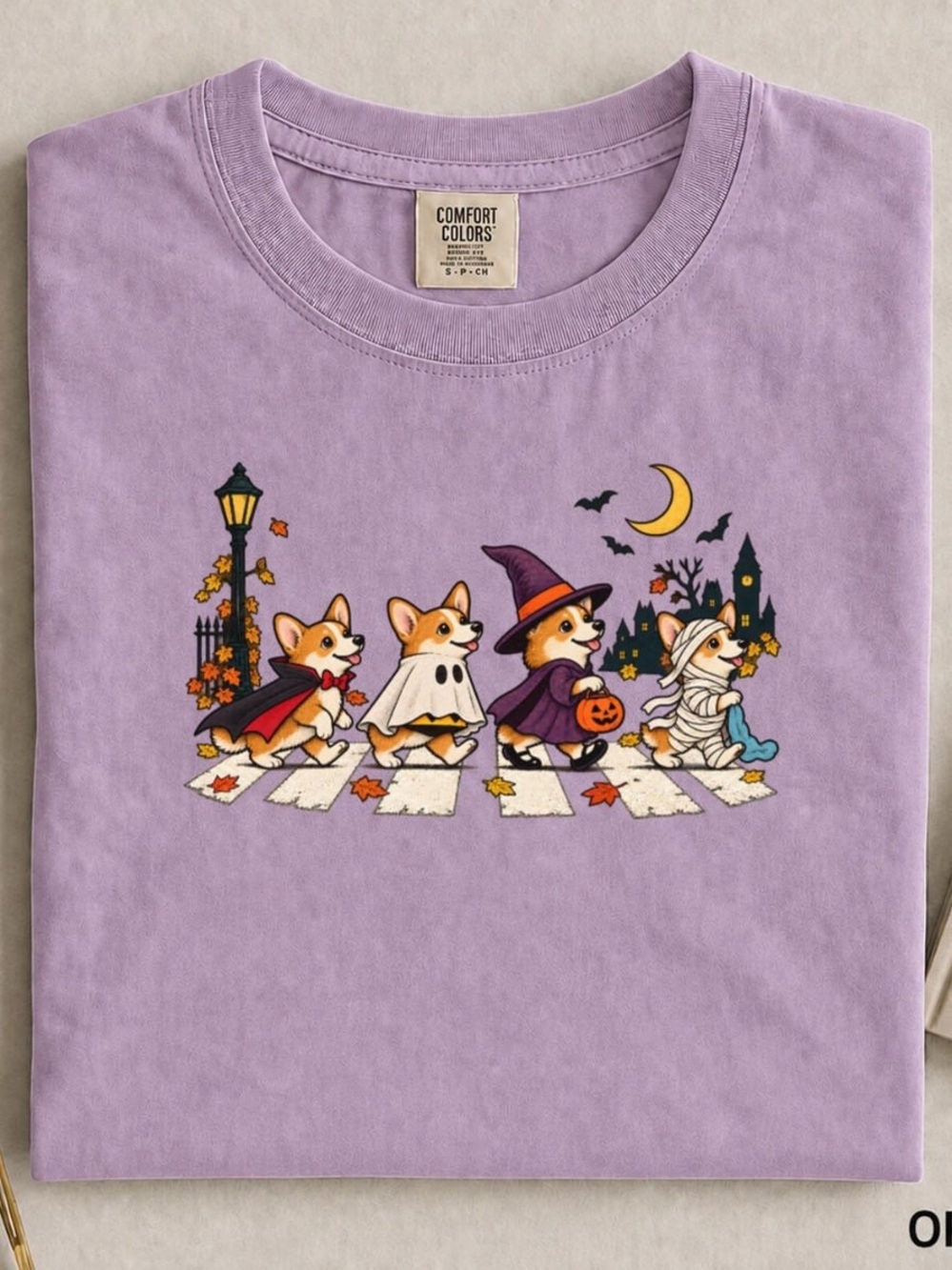 Comfort Colors Orchid Halloween Corgi Parade Short Sleeve Tee